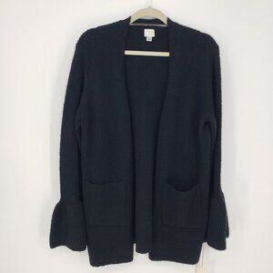 3/$25 A New Day Open Front Cardigan Sweater M Long Bell Sleeves Pockets Black